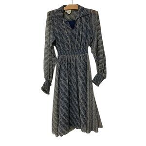Vintage Jonathan Logan | Dress Long Sleeve Floral V Neck Midi- Size 11/12 Small
